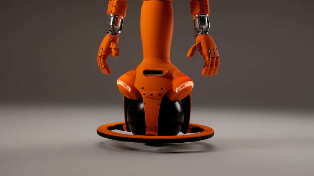 AI agents - An orange robot with wheels and hands