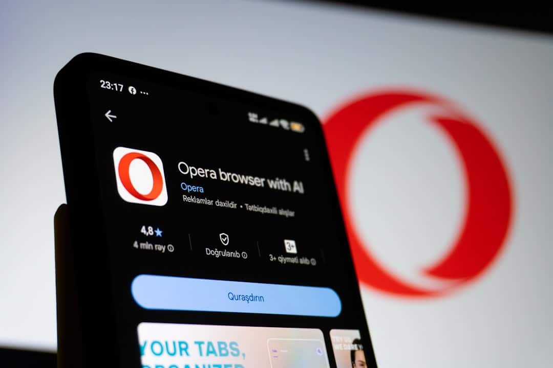 WebAssembly - Opera browser app displayed on a smartphone screen.