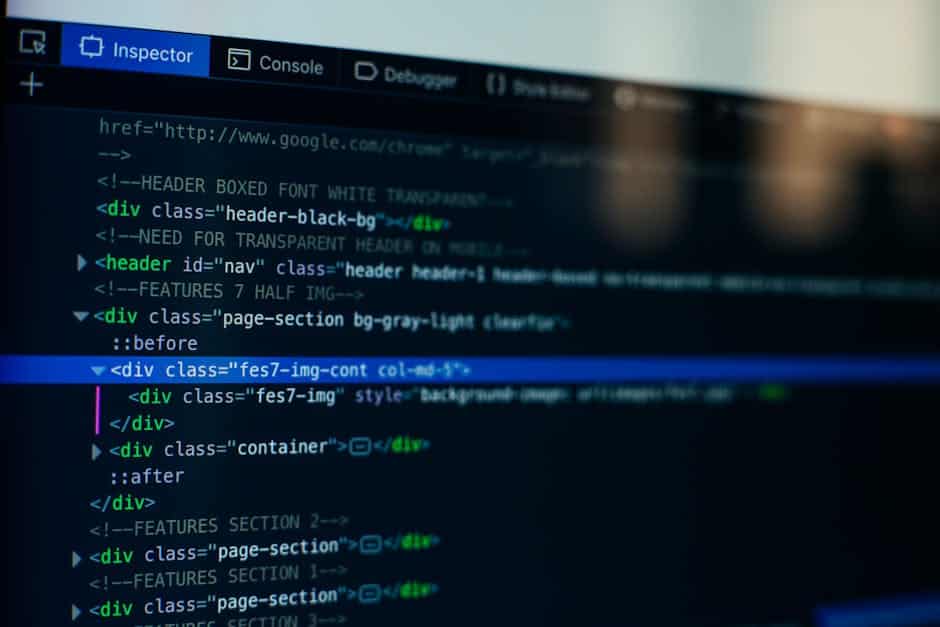 Next.js 15 features - Detailed view of HTML code on a computer screen, ideal for tech and software development themes.